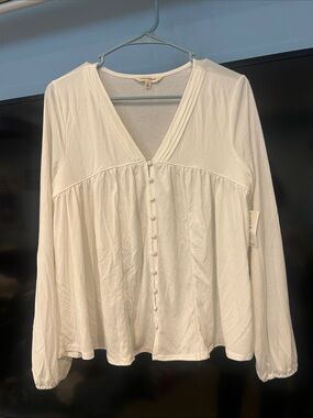 Lucky Brand White V-Neck Button Babydoll Blouse